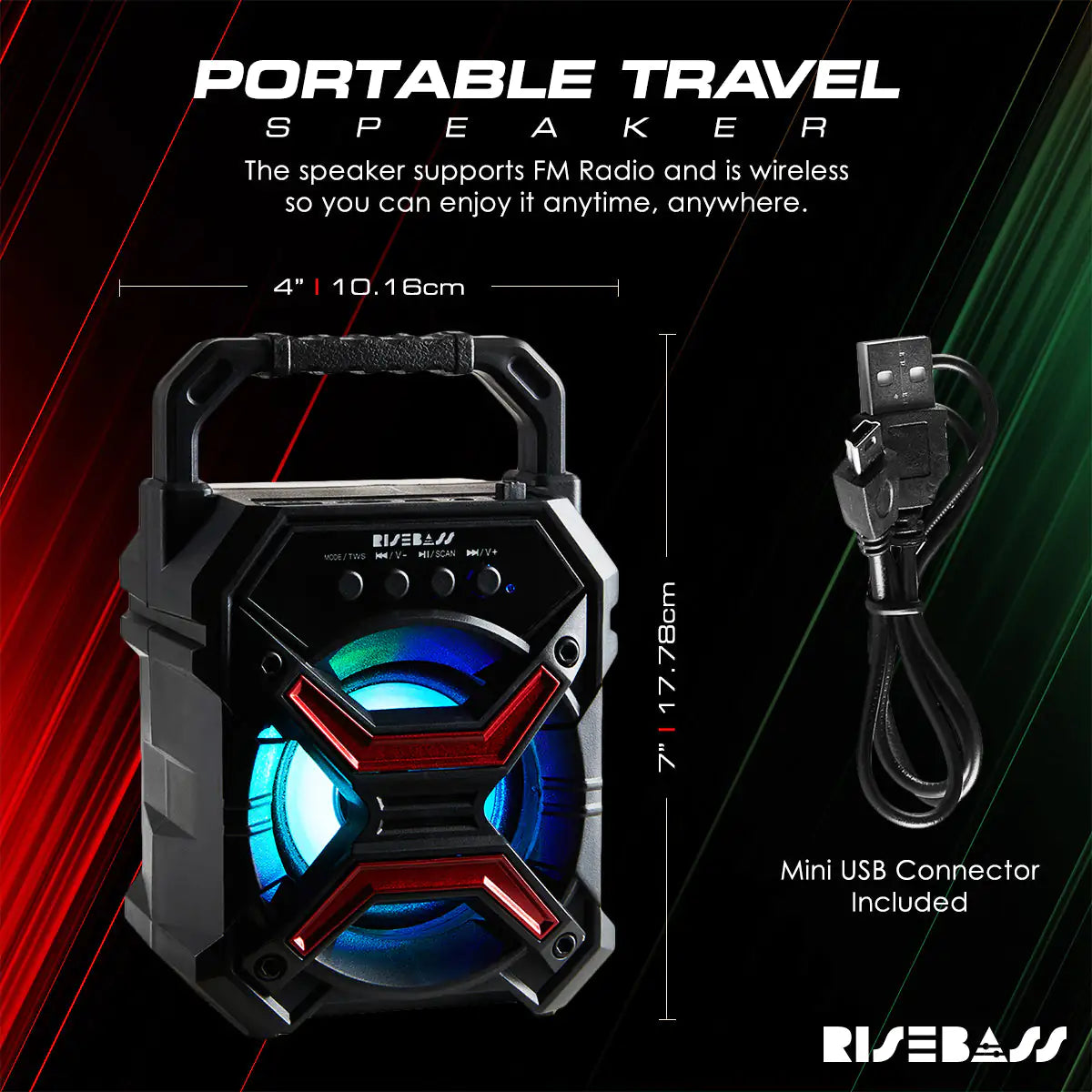 Portable Wireless Bluetooth Speaker – Rechargeable Speaker with TWS & LED Lights