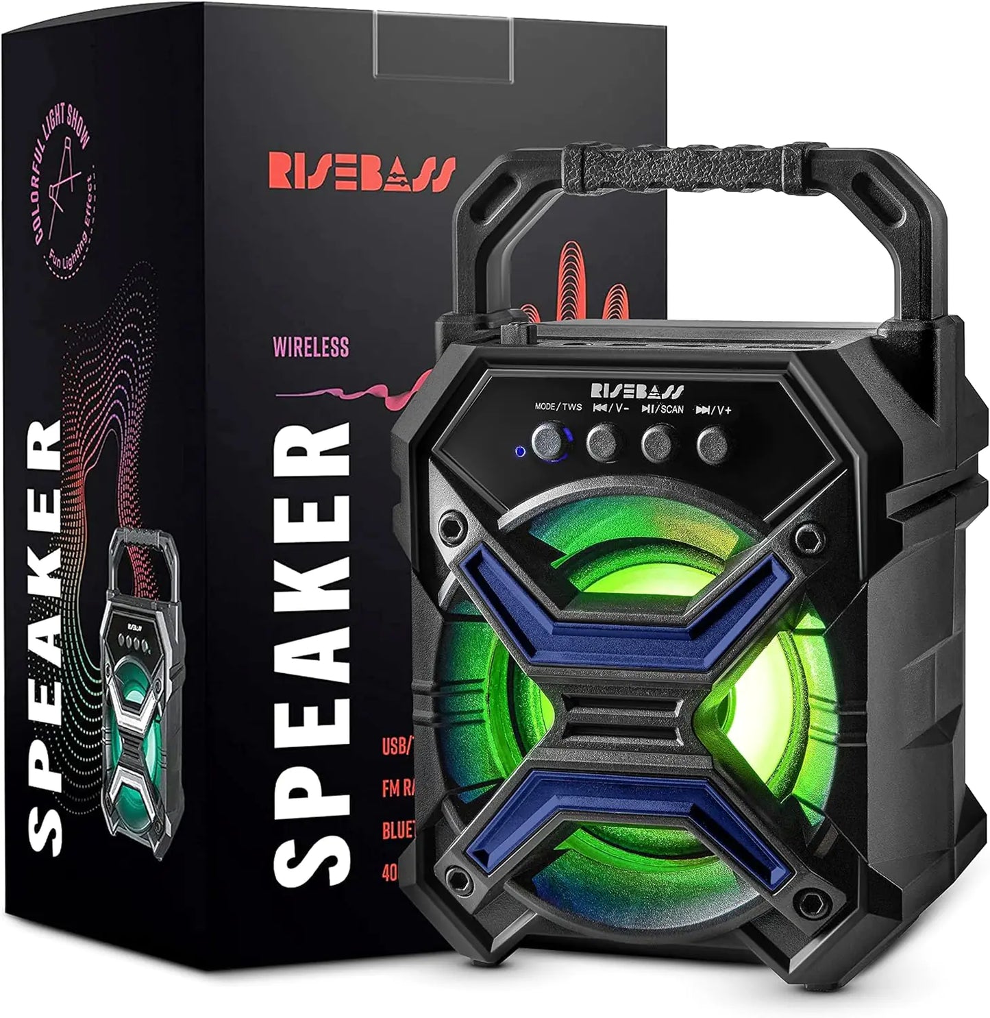 Portable Wireless Bluetooth Speaker – Rechargeable Speaker with TWS & LED Lights
