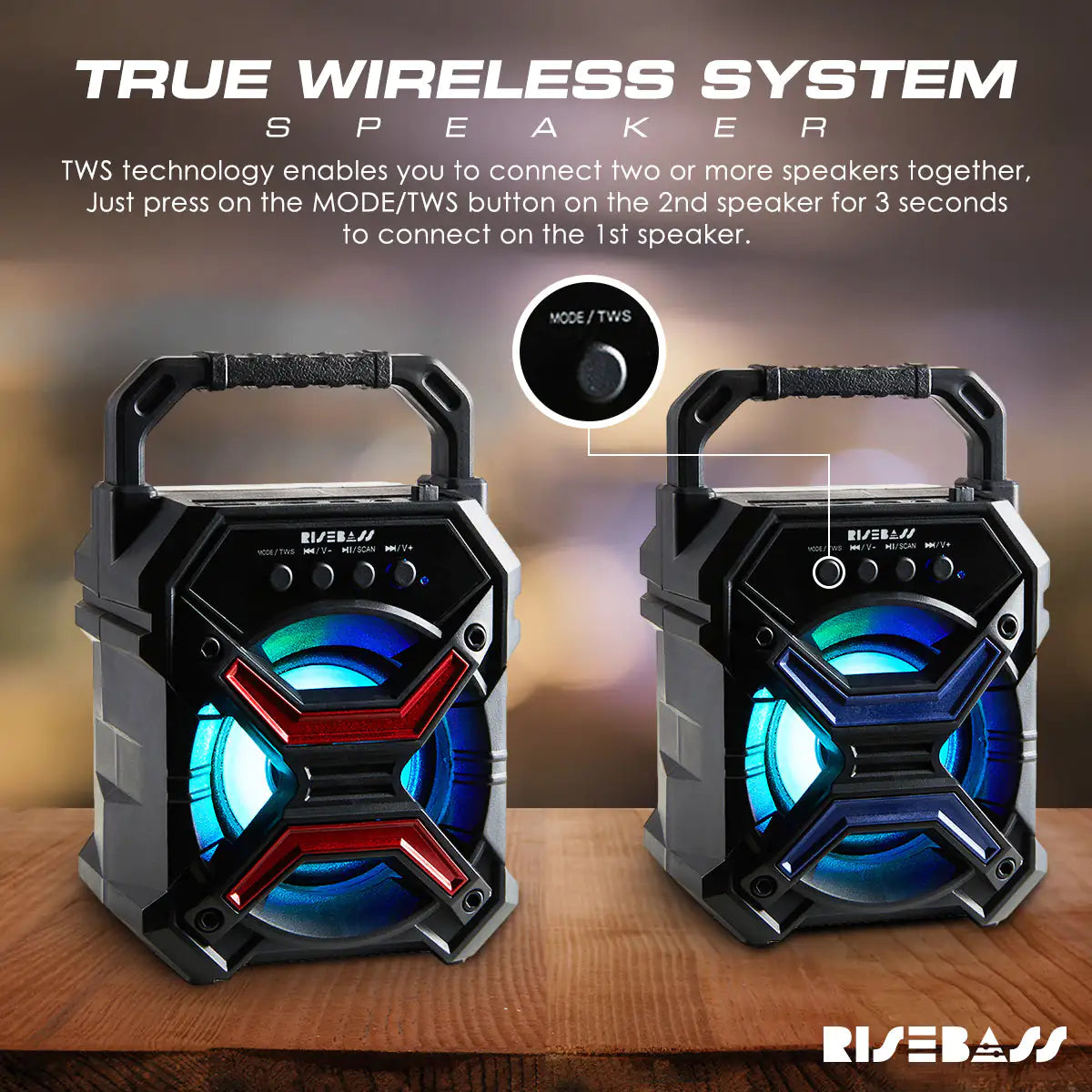 Portable Wireless Bluetooth Speaker – Rechargeable Speaker with TWS & LED Lights