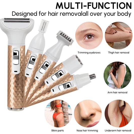 5-in-1 Women's Electric Shaver – Body, Bikini & Nose Hair Trimmer