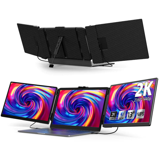 KOJOM 2K Laptop Screen Extender - 13" IPS 1440P Triple Screen Laptop Monitor Extender Plug & Play Multi Screen Attachment for 13"-17" Laptops Compatible with Wins Mac Dex Chrome Travel Work