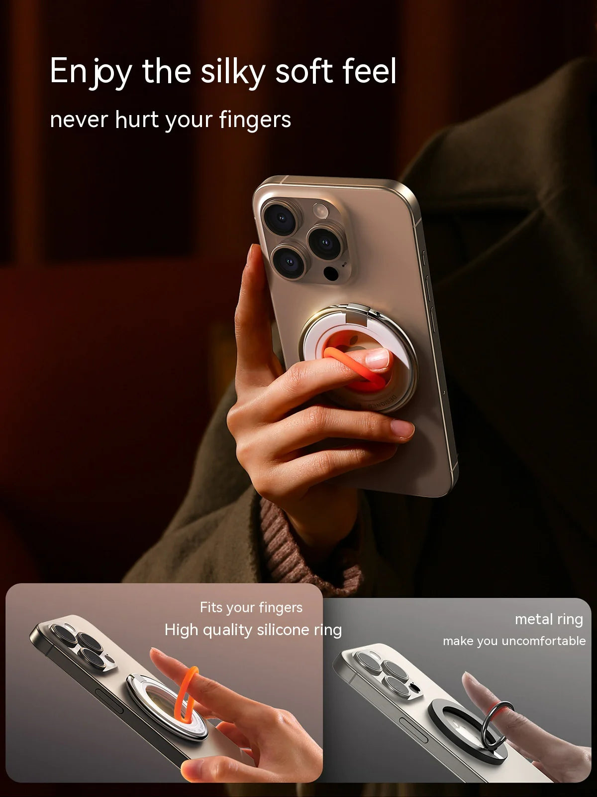 Silicone Magnetic Ring Phone Holder – 360° Rotatable Phone Grip